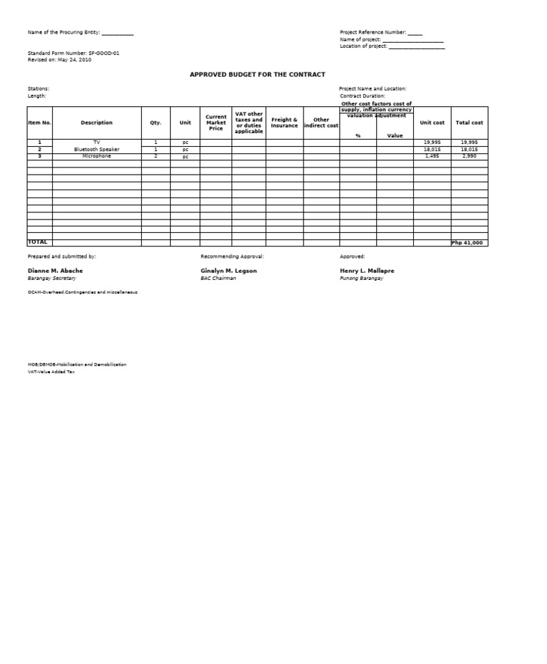 Approved Budget for Barangay Contract | PDF | Business | Payments