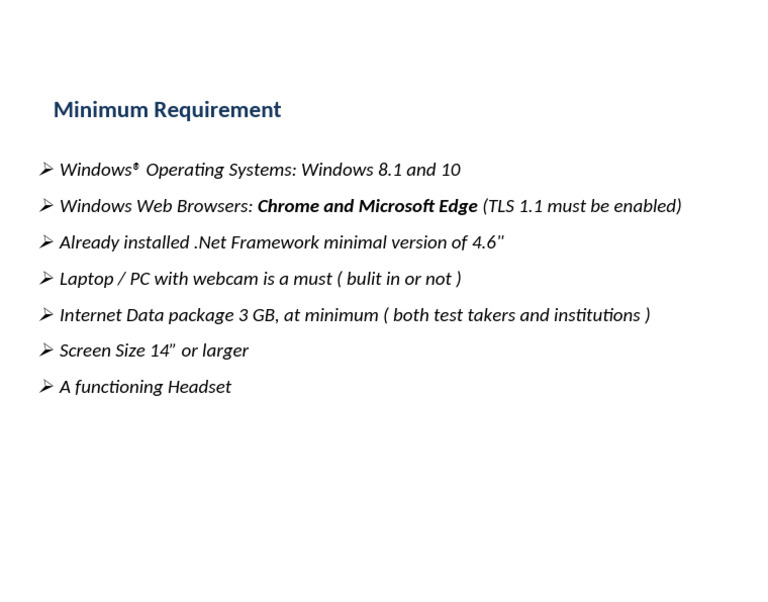 Minimum Tech Requirements for Online Testing | PDF