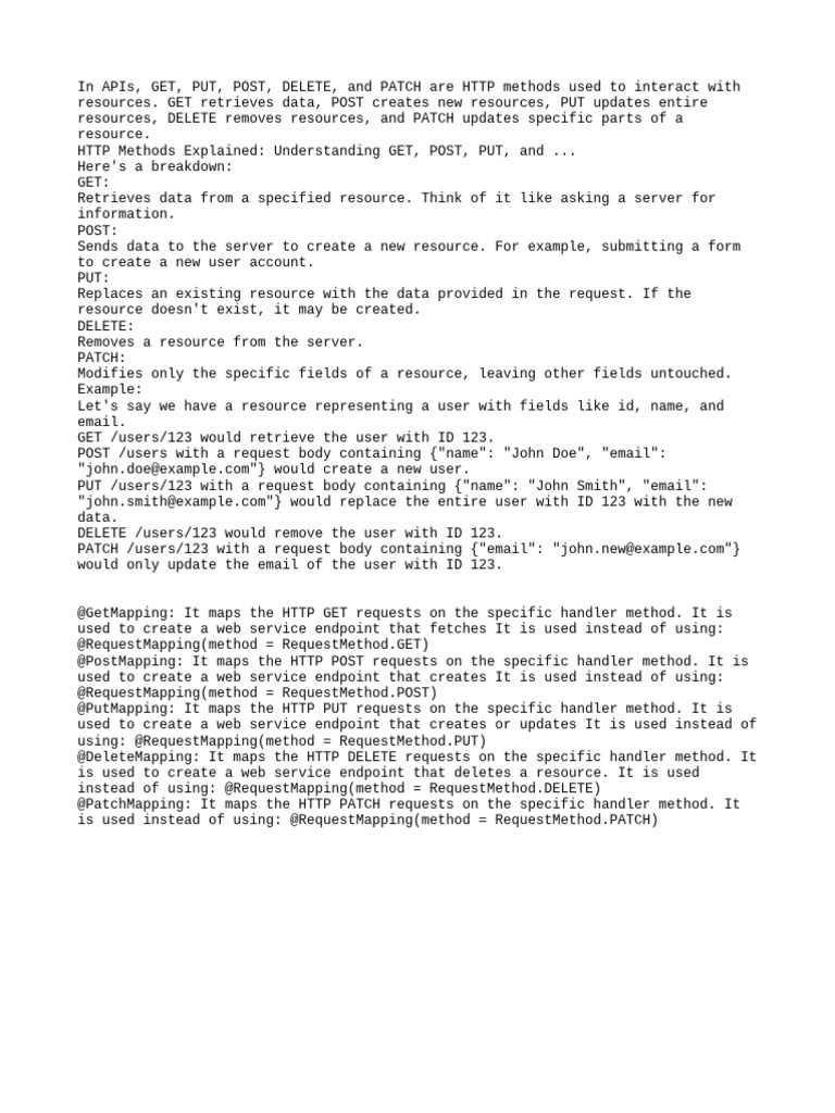 PUT vs PATCH in API Mapping | PDF