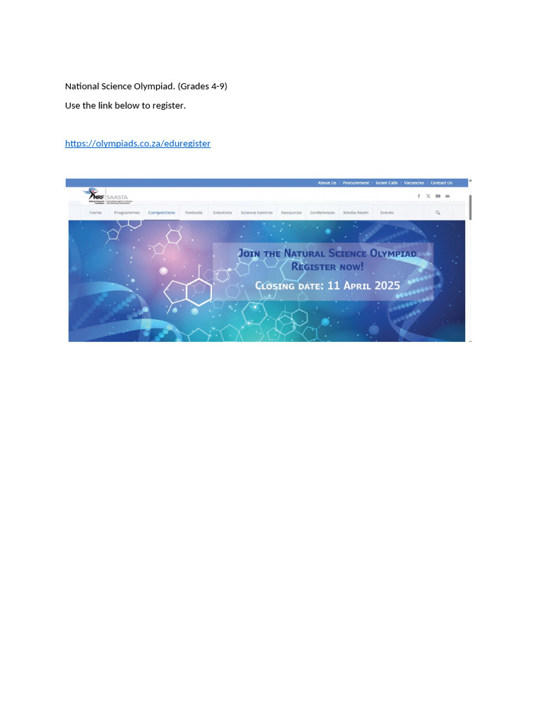 National Science Olympiad Registration Is Closing 11 April 2025 | PDF