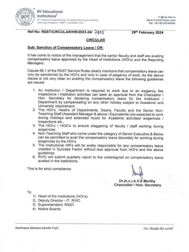 Circular - Compensatory Leave - Off | PDF