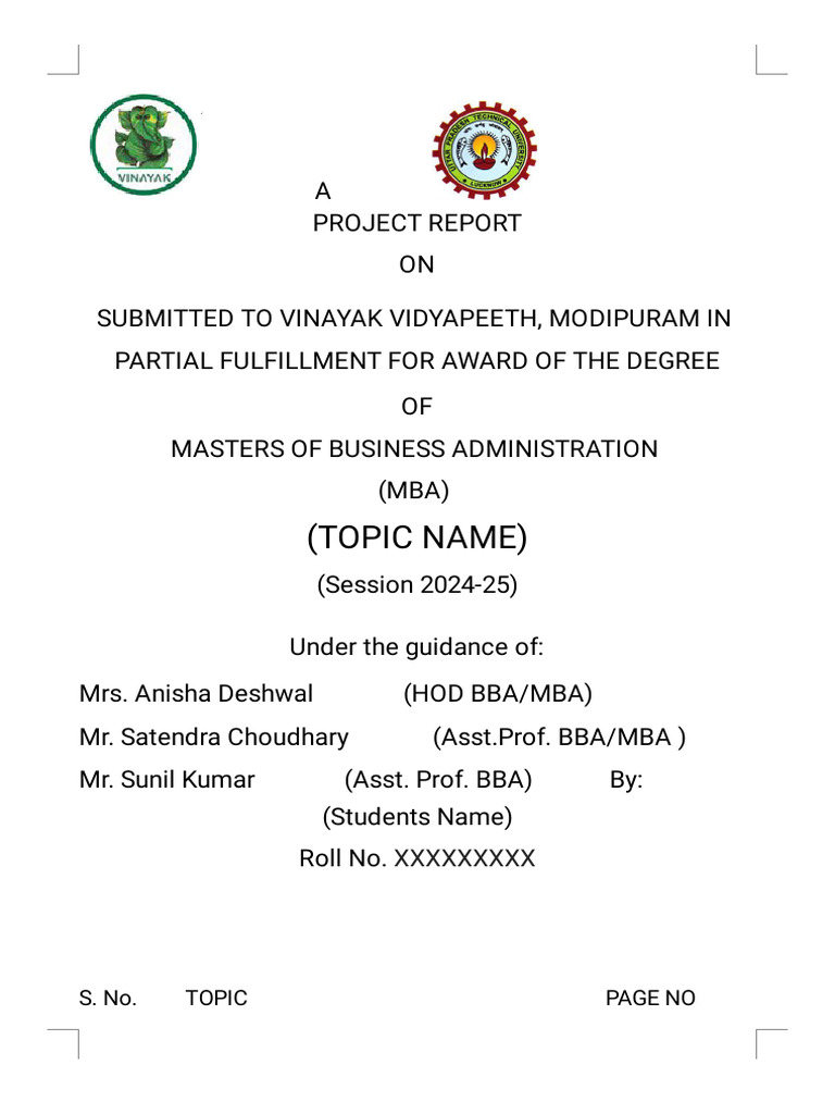 MBA Project Report Submission Guide | PDF