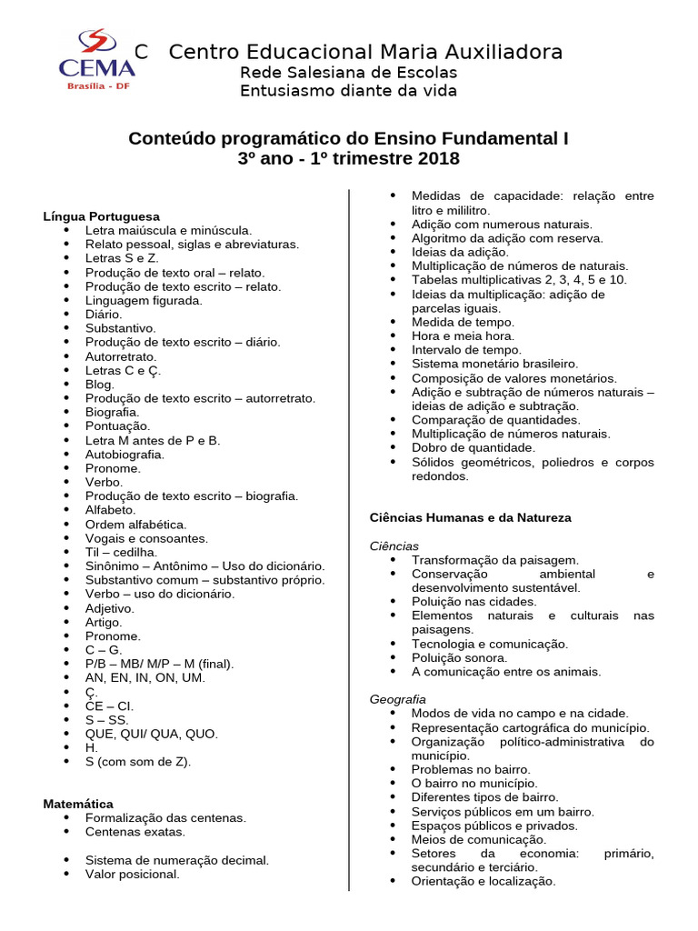 Conteúdo do 3º Ano - Ensino Fundamental I | PDF | Caixa alta e caixa ...