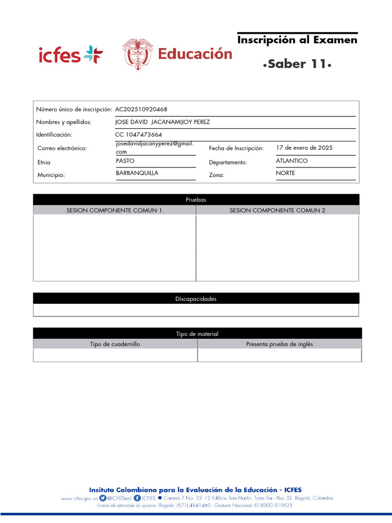 Inscripción Examen Saber 11 2025 | PDF