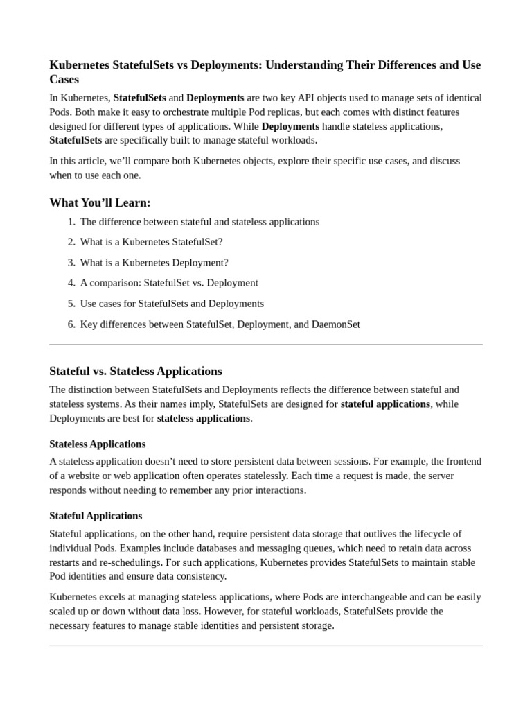 Kubernetes StatefulSets vs Deployments Guide | PDF | Computer ...