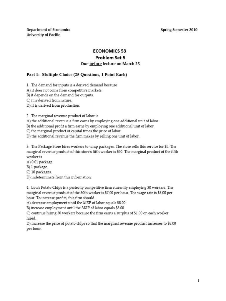 Microsoft Word - Problem Set 5 | PDF | Labour Economics | Investing