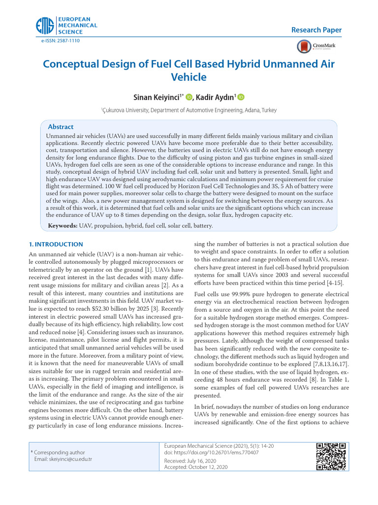 Hybrid Fuel Cell UAV Design | PDF | Fuel Cell | Unmanned Aerial Vehicle