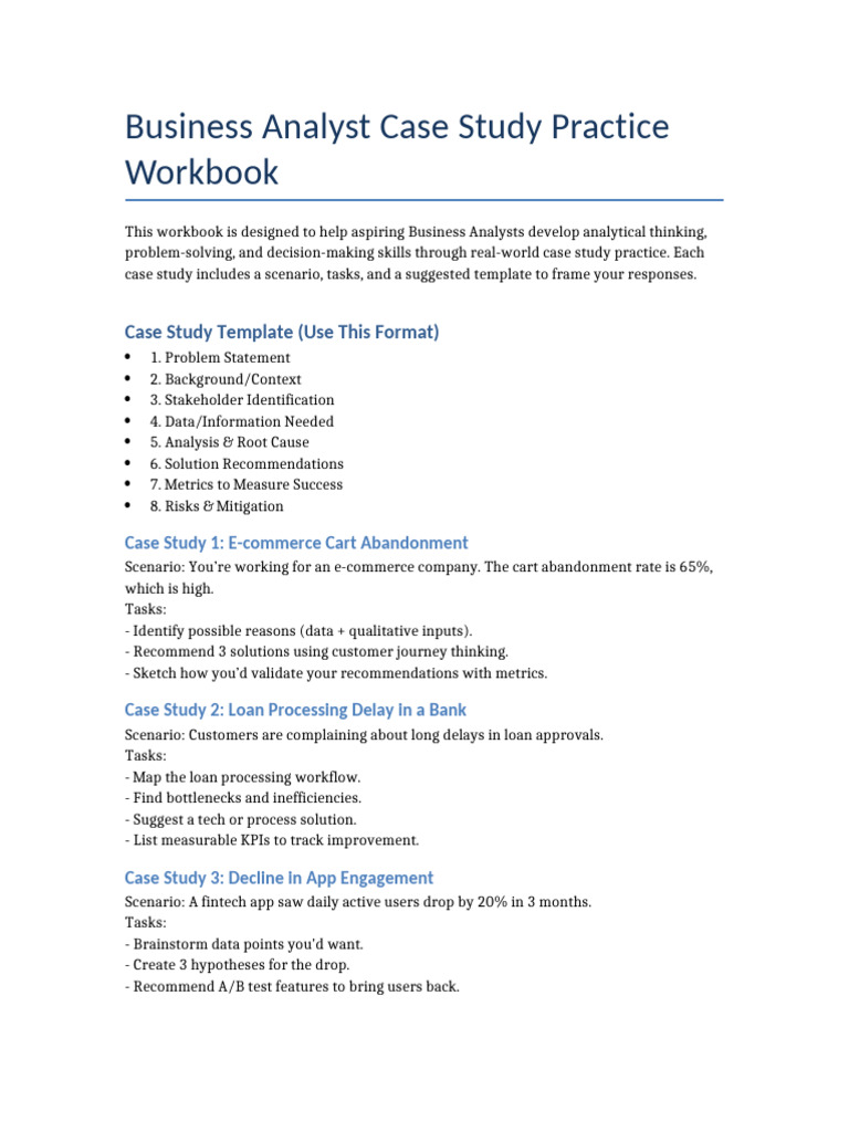 Business Analyst Case Study Workbook | PDF | Point Of Sale ...