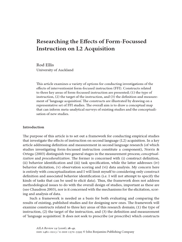Effects of Form-Focused Instruction on L2 | PDF | Learning | Second ...