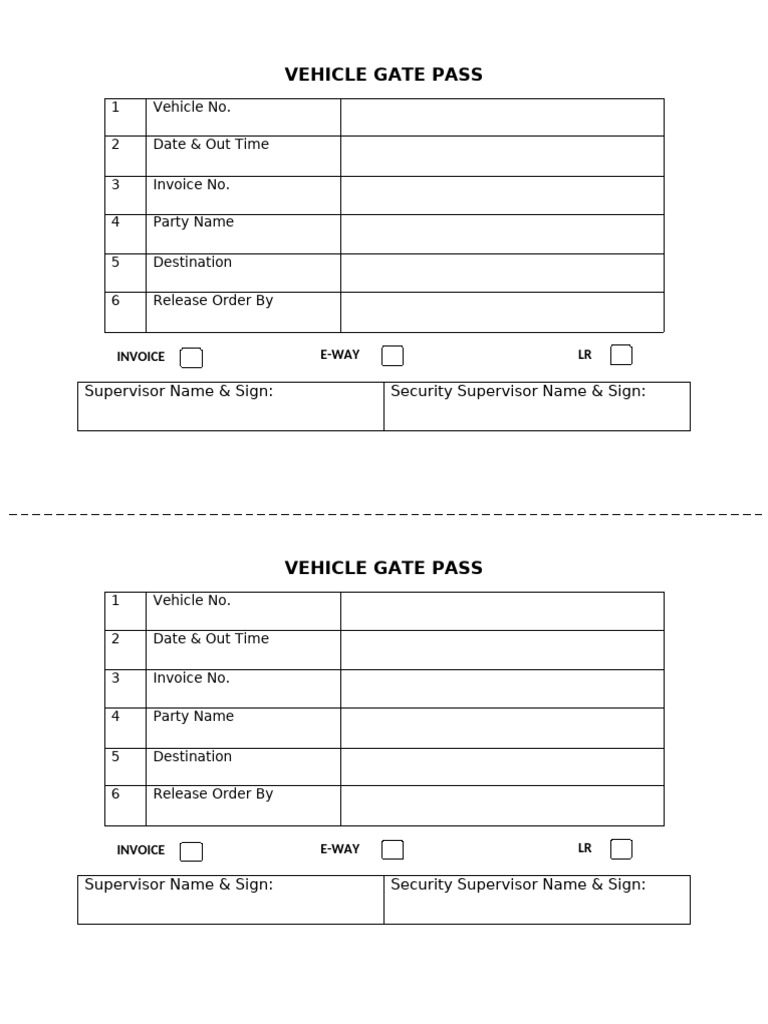 Vehicle Gate Pass Template | PDF