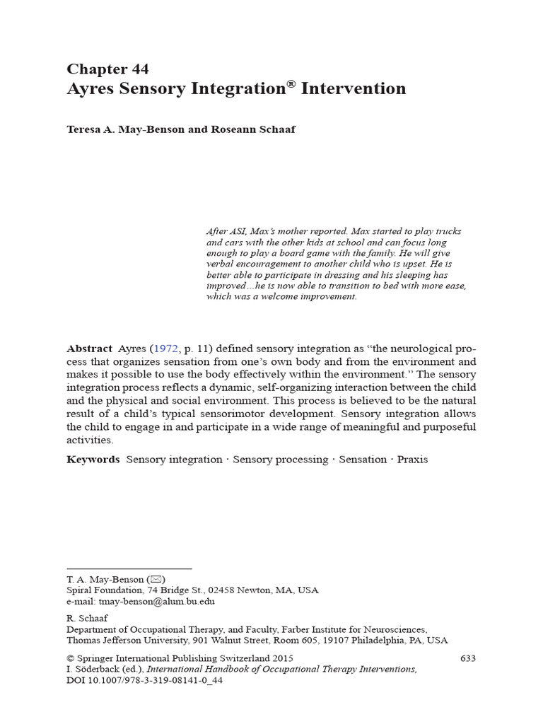 Ayres Sensory Integration Intervention | PDF | Sensory Processing ...