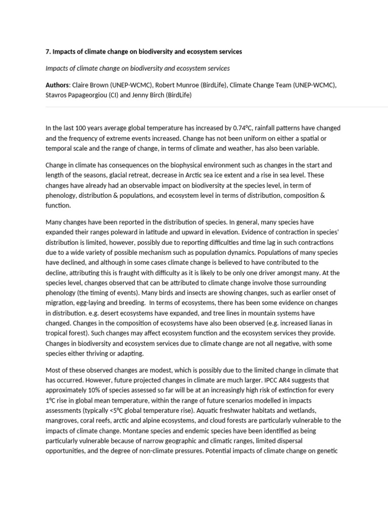Climate Change Effects on Biodiversity | PDF | Climate Change | Climate