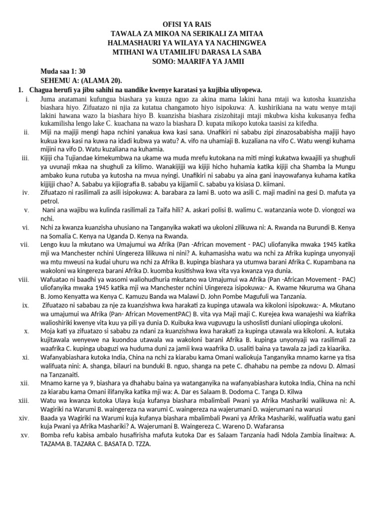 Maarifa Ya Jamii Drs Vii | PDF