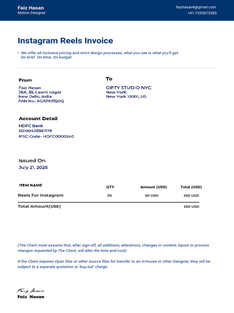 Invoice_For Reels (July 2025) | PDF