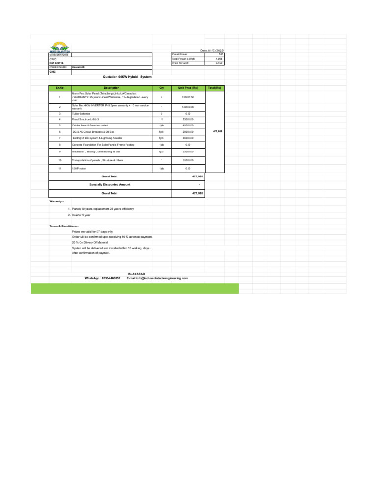 4KW Hybrid Solar System Quotation | PDF | Solar Panel | Energy Technology