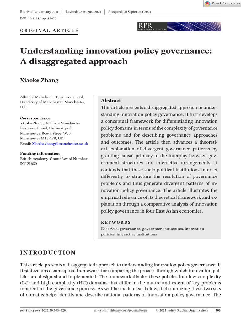 Innovation Policy Governance in East Asia | PDF | Governance | Policy