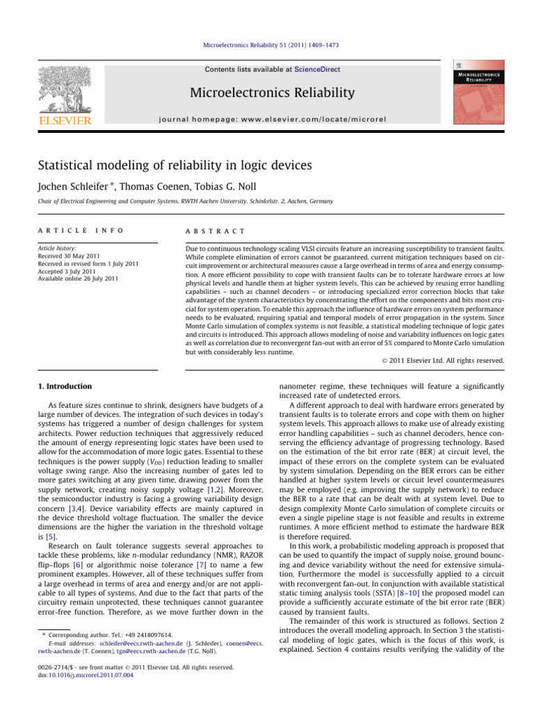 Statistical Reliability Modeling in VLSI | PDF | Electricity ...