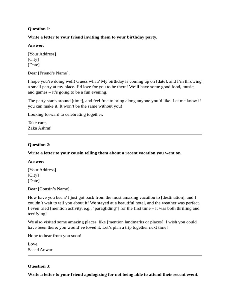 Informal Letters: Examples & Guidance | PDF