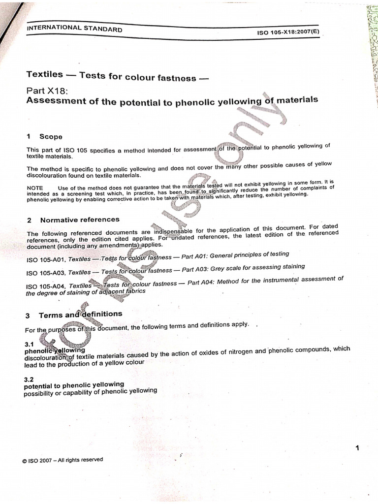 Phenolic Yellowing Test Method ISO 108 X-18 | PDF