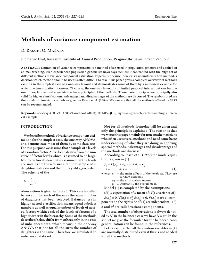Variance Component Estimation in ANOVA | PDF | Estimator | Bias Of An ...