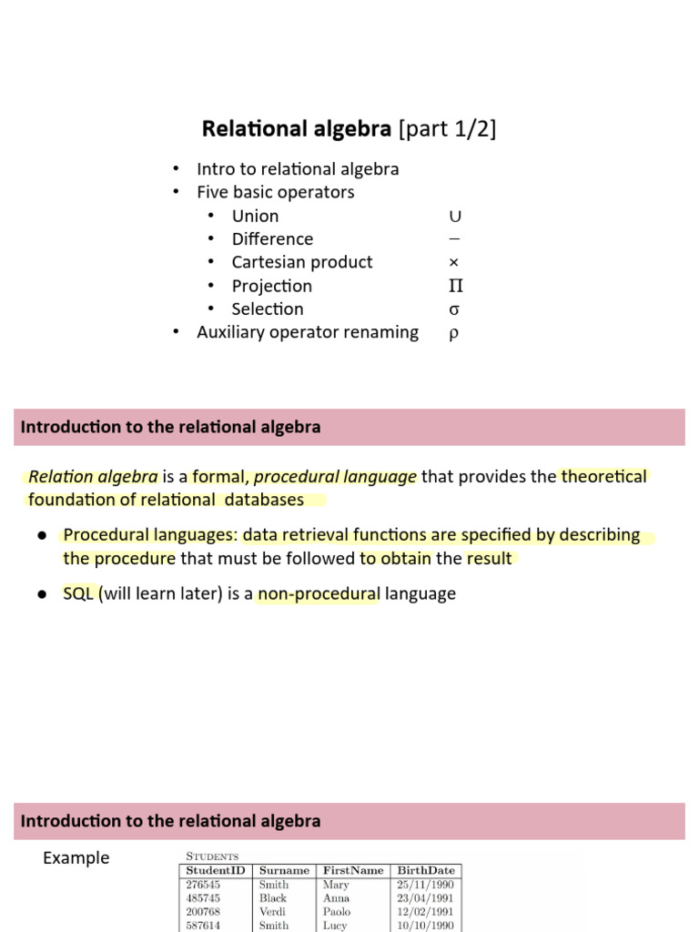 Introduction to Relational Algebra | PDF | Relational Model ...