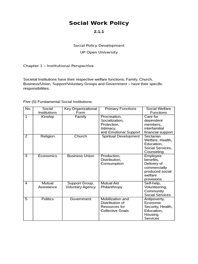 Social Work Policy Framework Overview | PDF | Policy | Institution