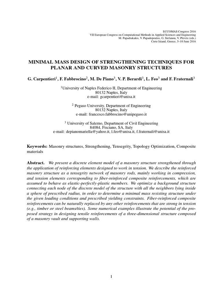 Minimal Mass Design for Masonry Structures | PDF | Fibre Reinforced ...