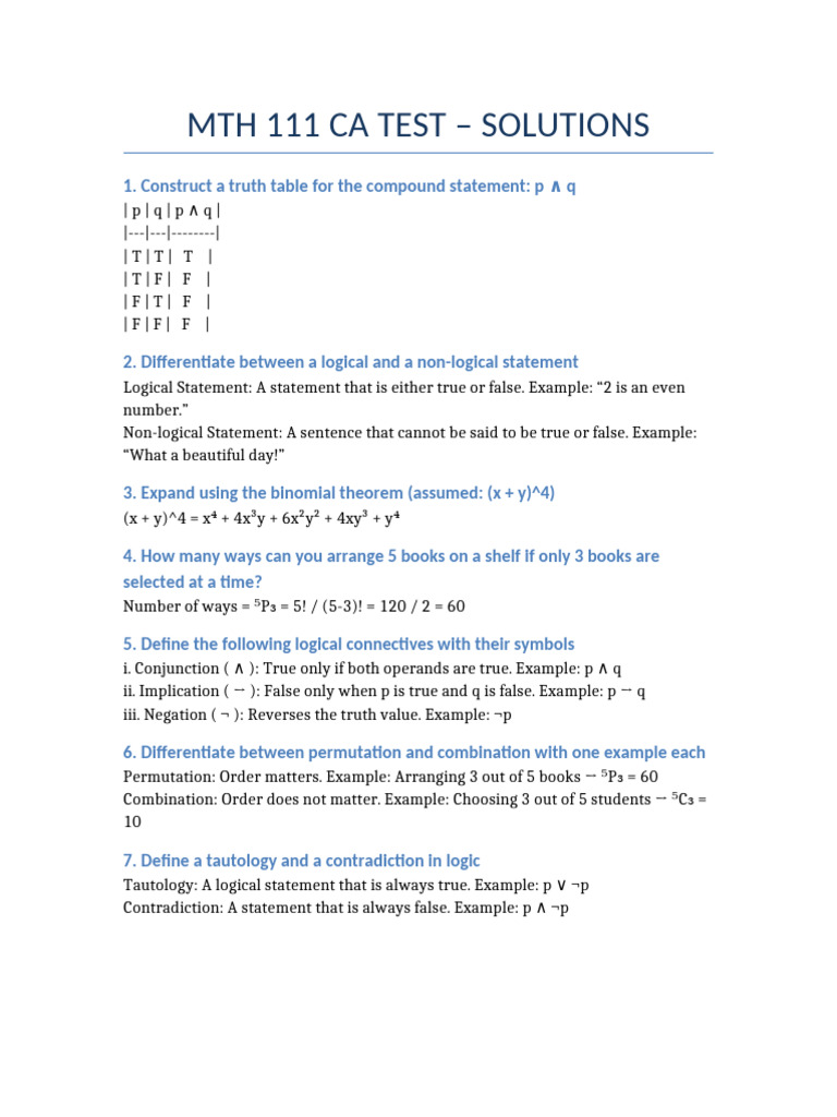 Mth 111 Ca Test Solutions Pdf