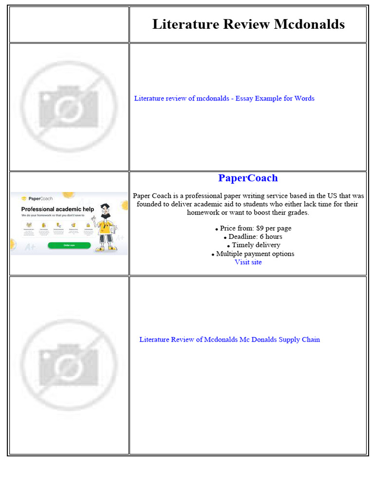 Literature Review Mcdonalds | PDF | Mc Donald's | Fast Food