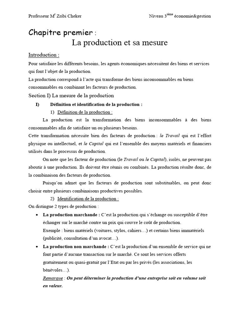 Mesure de la production et PIB en économie | PDF | Produit intérieur ...