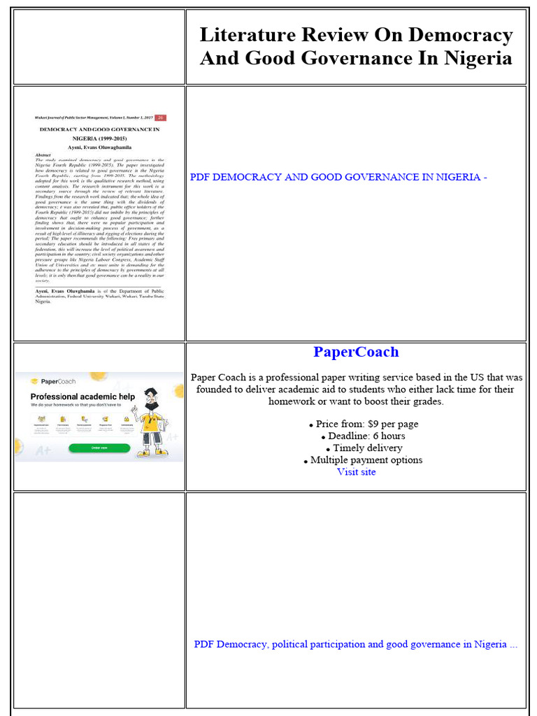 Literature Review On Democracy and Good Governance in Nigeria | PDF ...