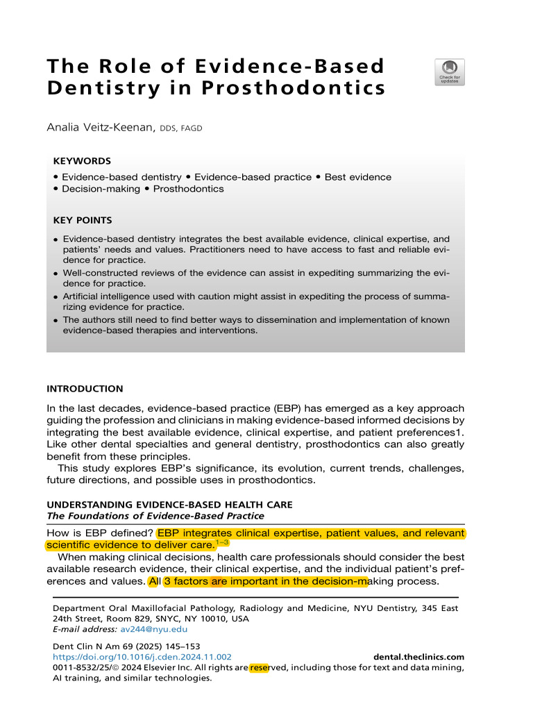 Evidence-Based Dentistry in Prosthodontics | PDF | Evidence Based ...