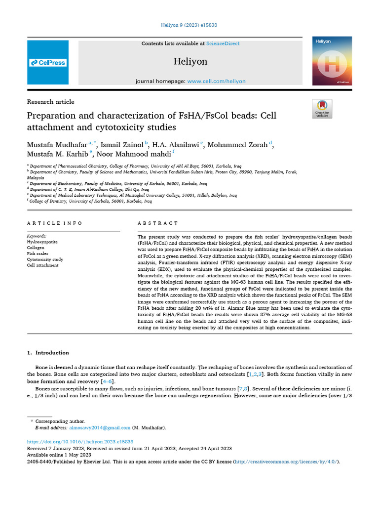 Fish Scale Hydroxyapatite/Collagen Beads | PDF | Tissue Engineering | Bone