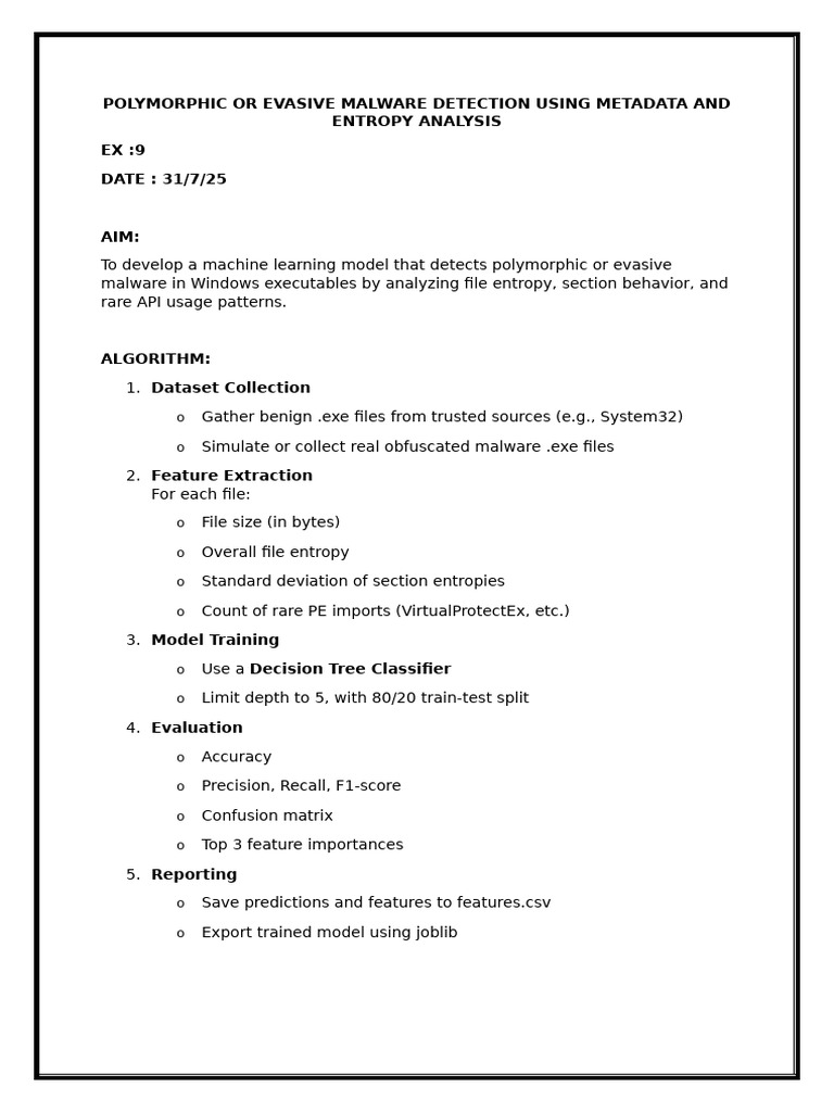 Polymorphic or Evasive Malware Detection Using Metadata and Entropy ...