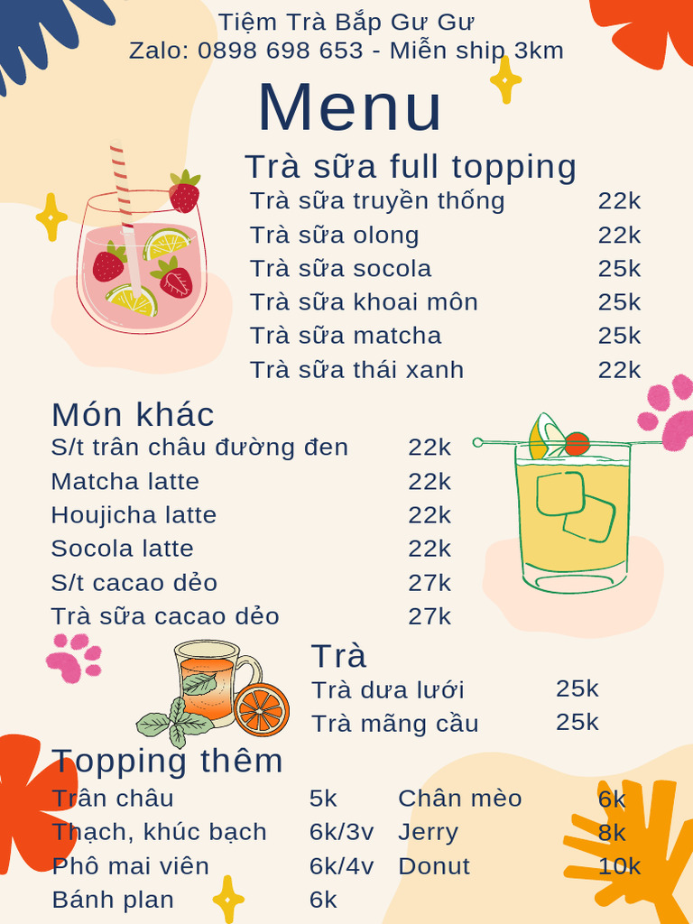 Cream and Blue Blob Playful Abstract Illustrative Cafe Drink Menu PDF | PDF