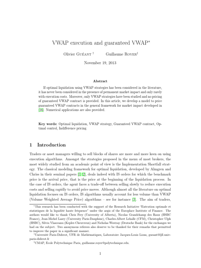 VWAP Execution and Guaranteed VWAP | PDF | Normal Distribution ...
