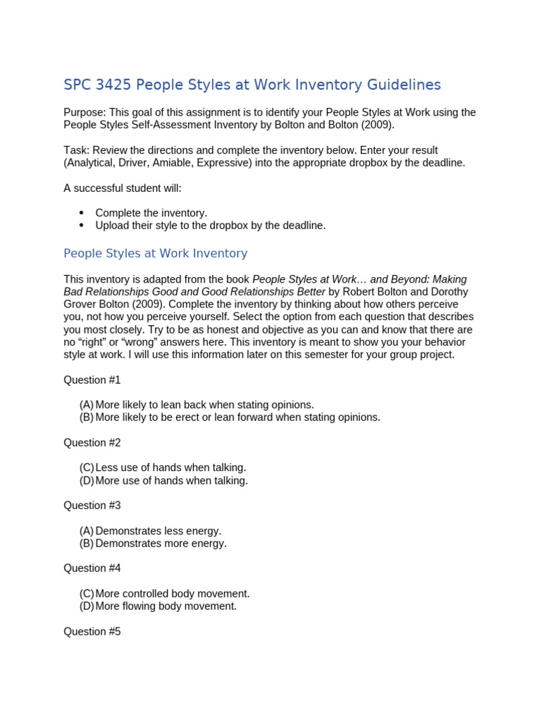 People Styles Assessment Guidelines PDF Cognition Social Psychology