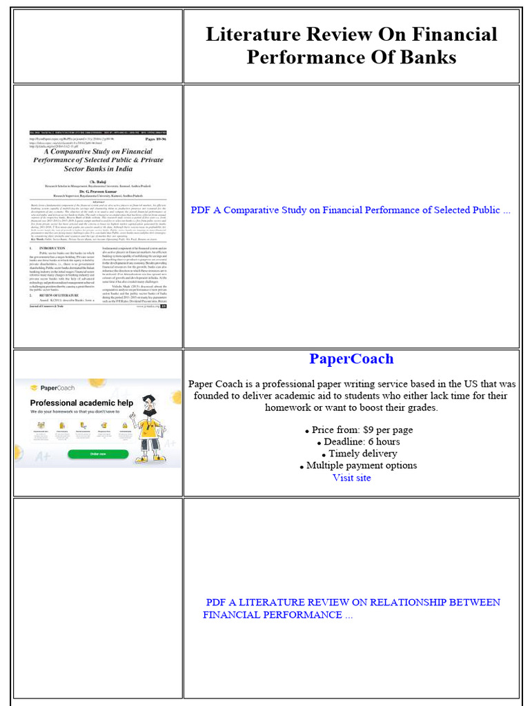 Literature Review On Financial Performance of Banks | PDF | Banks ...