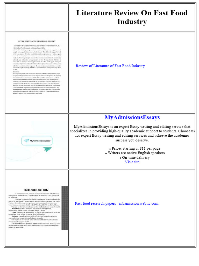 Literature Review On Fast Food Industry | PDF | Fast Food | Mc Donald's