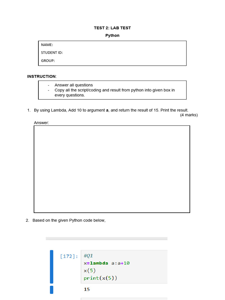 Python Lab Test Instructions | PDF | Computer File | Parameter ...