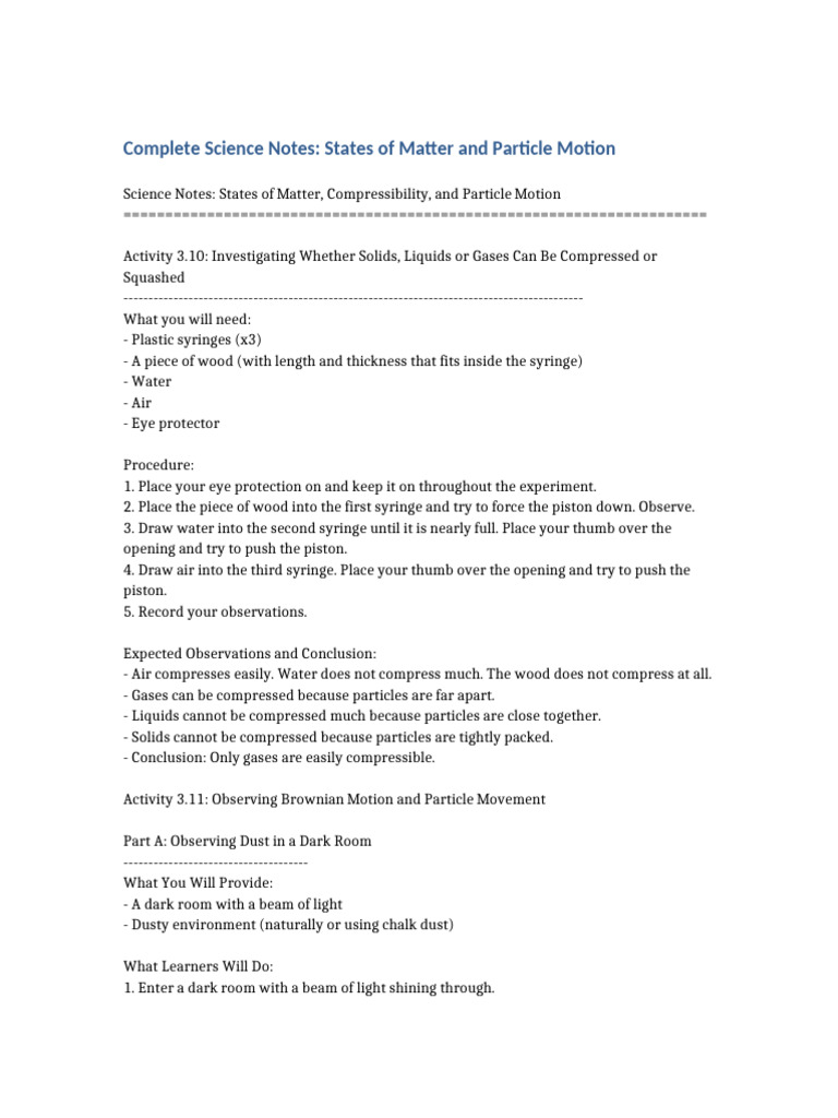 Science Notes: Matter States & Motion | PDF | Brownian Motion | Gases