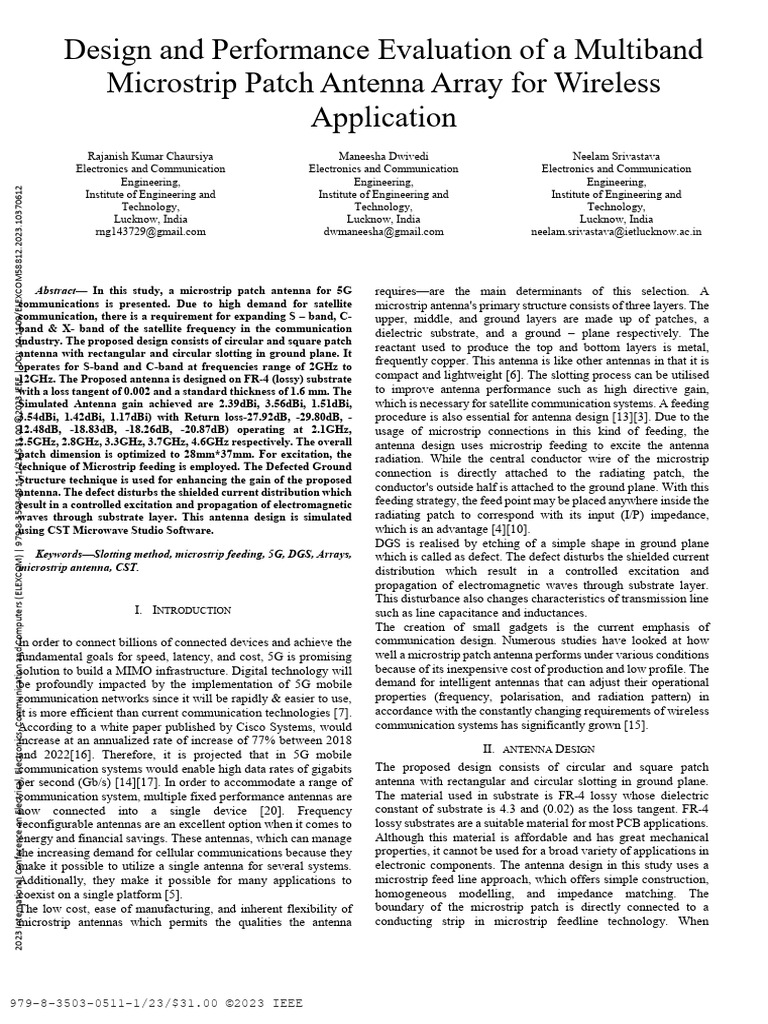 Microstrip Patch Antenna Array For Wireless Application | PDF | Antenna ...
