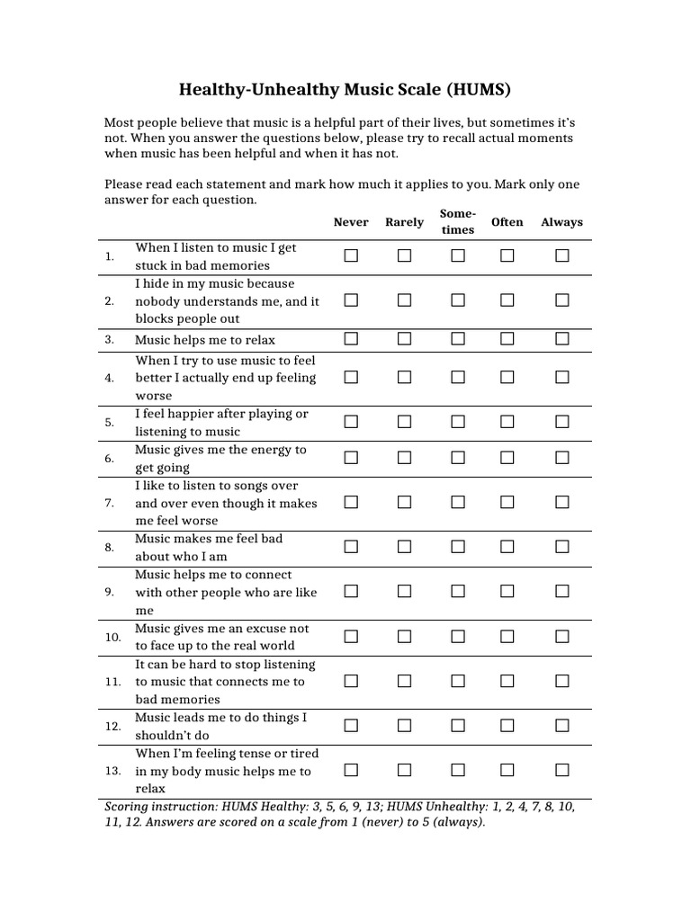 Healthy-Unhealthy Music Scale (HUMS) | PDF