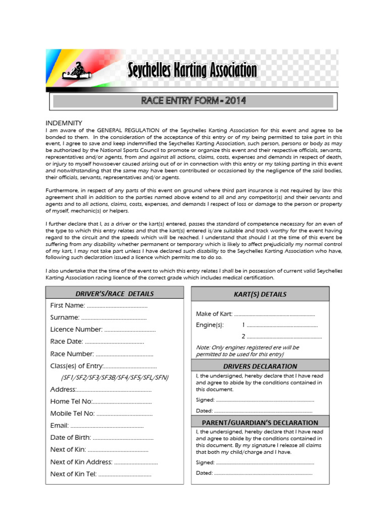 Ska Race Entry Form 2014 | PDF | Indemnity | Justice