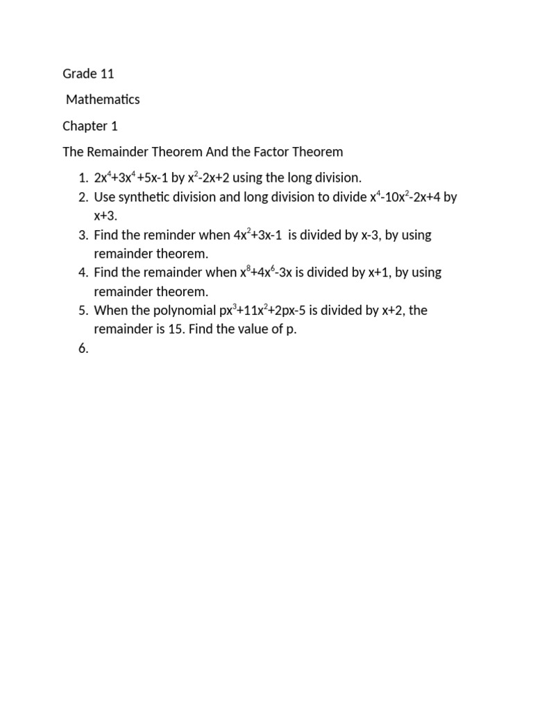 Remainder and Factor Theorems | PDF