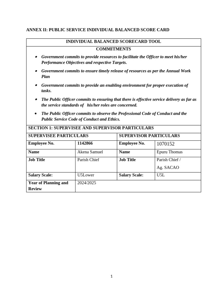 Public Service Individual BSC Overview | PDF | Performance Appraisal ...