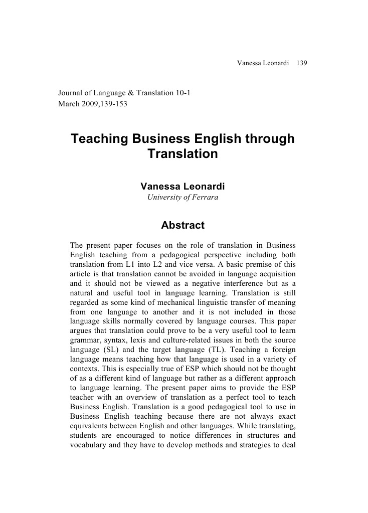 Teaching Business English Through Translation | PDF