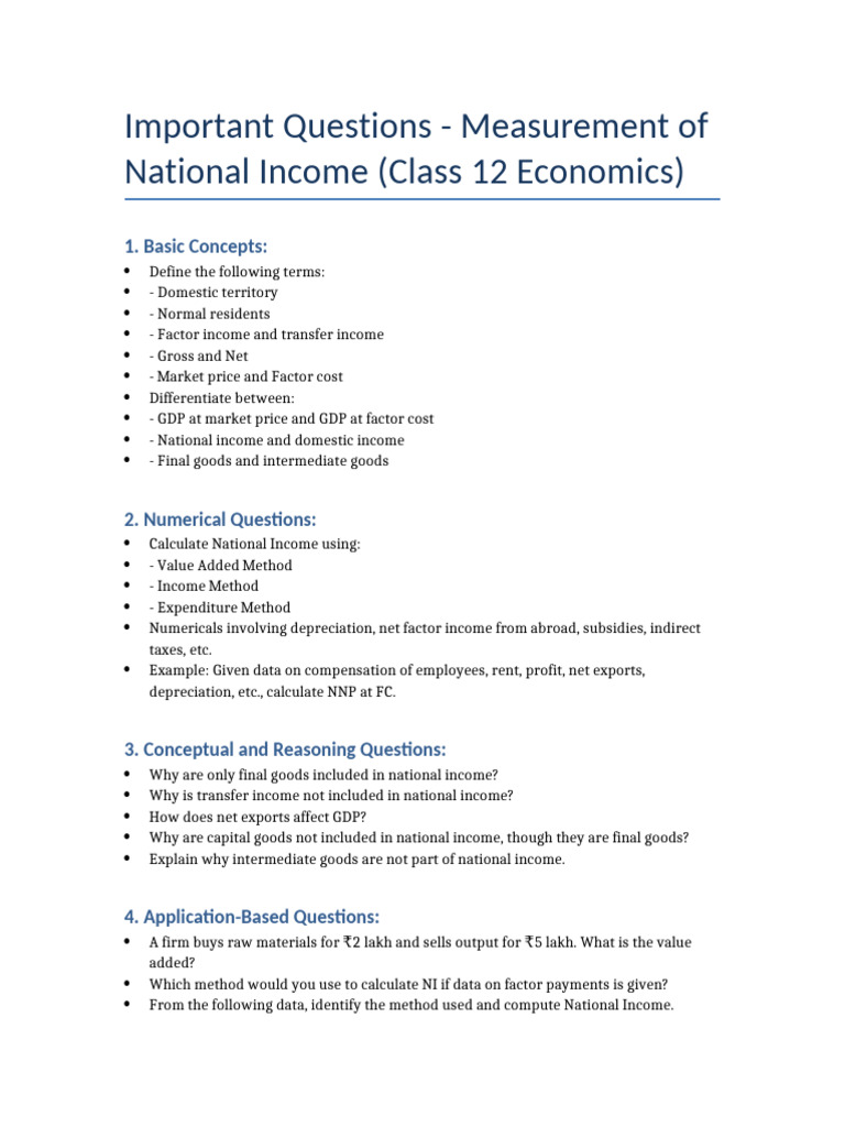 National Income Measurement Questions | PDF