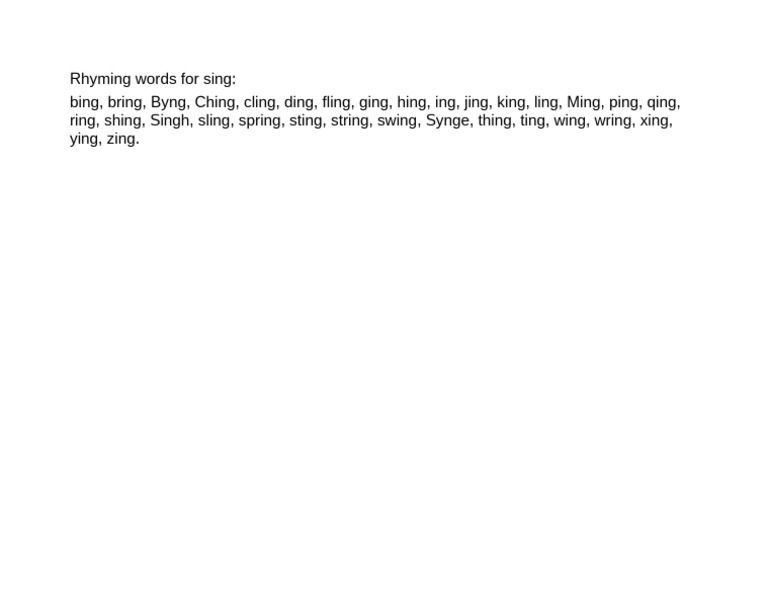 Rhyming Words For Sing | PDF