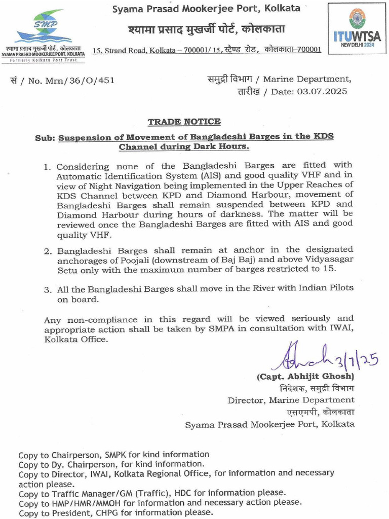 Trade Notice - Bangladeshi Barges Movement | PDF